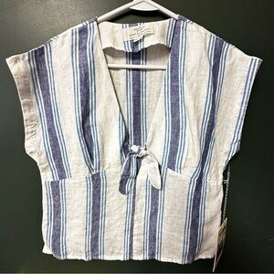 NEW Trovata Birds of Paradis Linen Top Womens XS Blue White Stripe Sleeveless